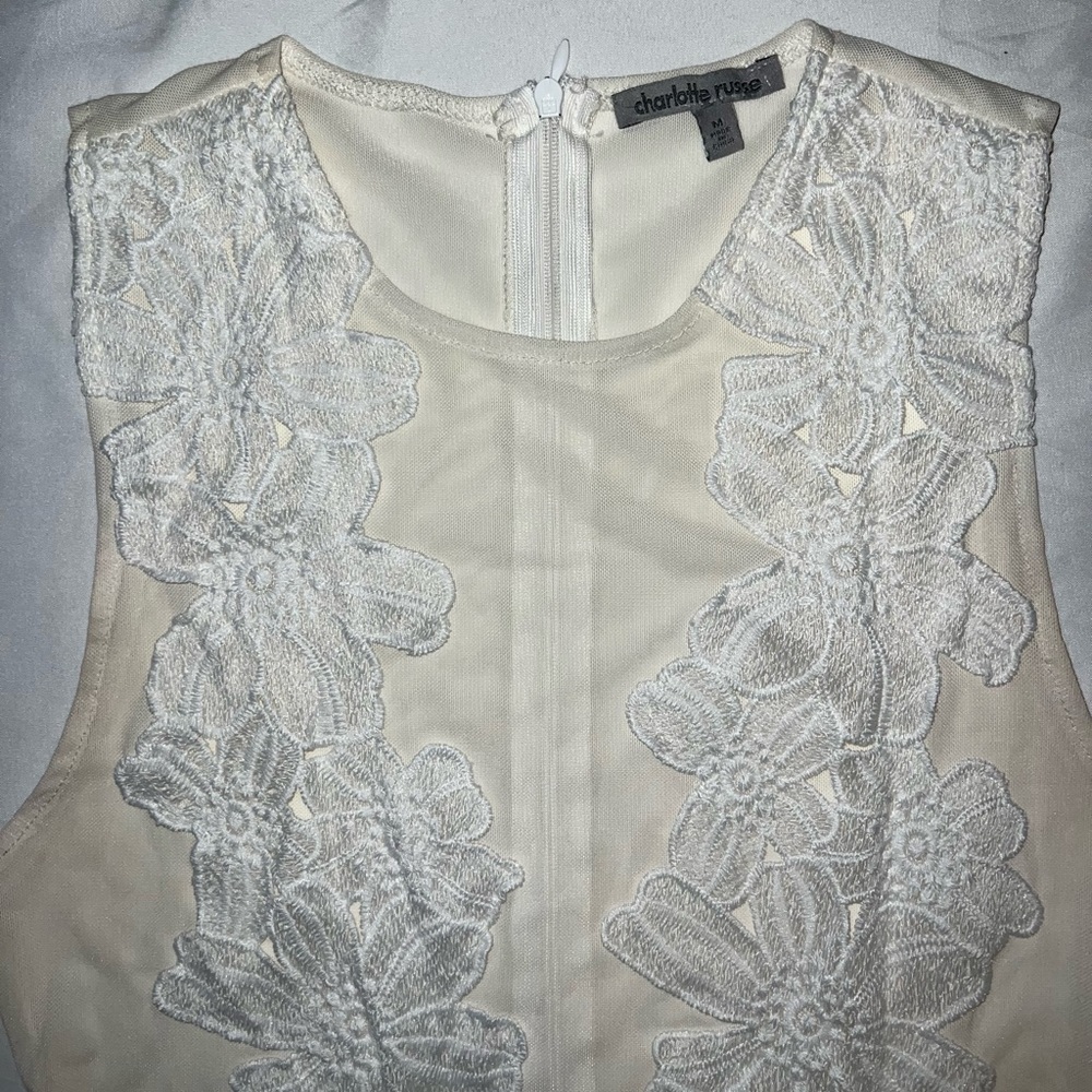 White Flower Embroidered Mesh Bodysuit